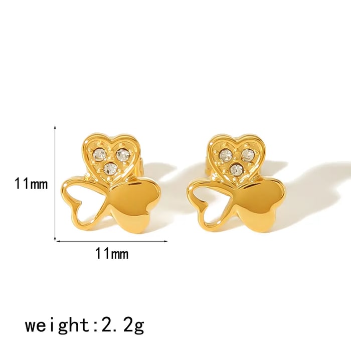 1 Pair Exquisite Sweet Style Triple Hearts Shape Stainless Steel  Gold Color Inlay Rhinestone Women's Stud Earrings Picture3